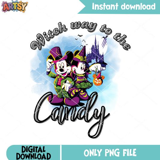 Witch way to the candy png, spooky castle png, wicker pumpkin png