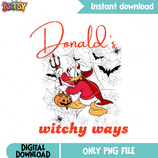 Withchy way donald png, satan costume png, scary bats png