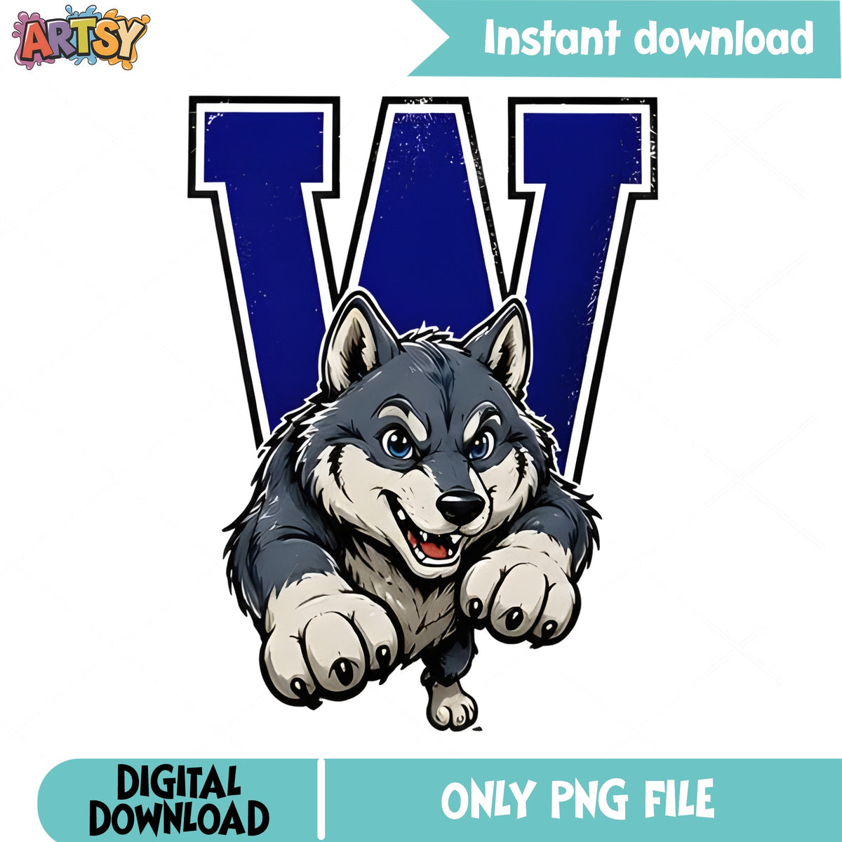 Wolf Mascot Letter W PNG, School Spirit PNG, Team Wolves PNG