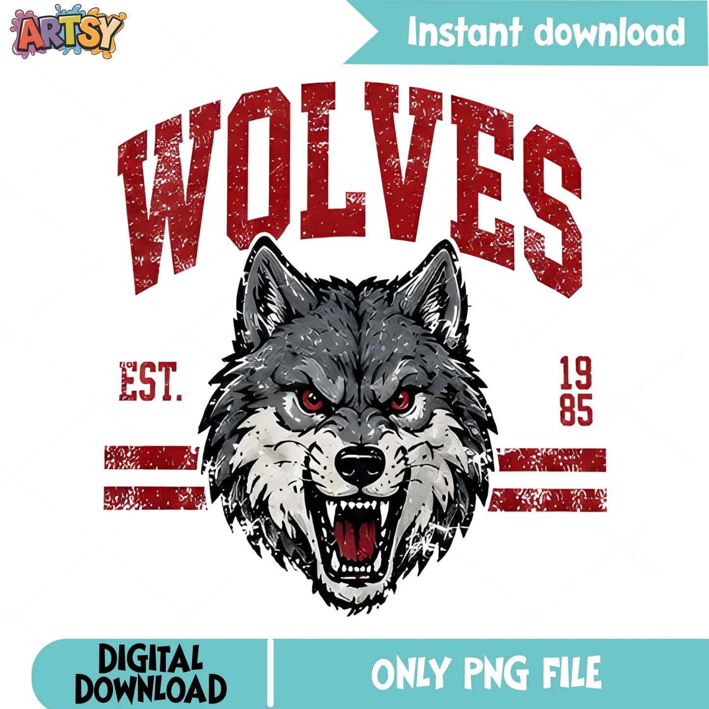 Wolves Mascot Vintage PNG, Wolf Head Est 1985 PNG, School Spirit PNG