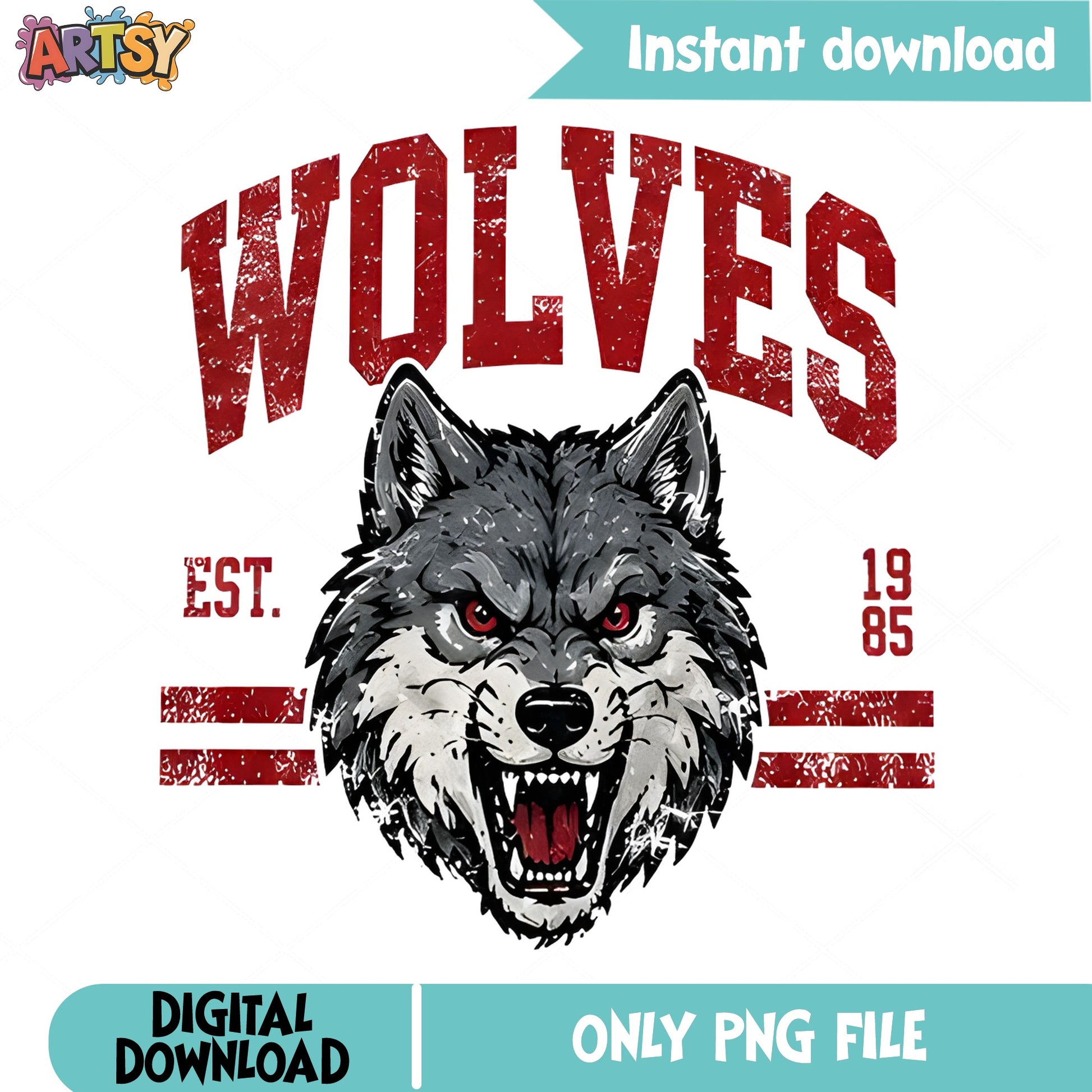 Wolves Mascot Vintage PNG, Wolf Head Est 1985 PNG, School Spirit PNG