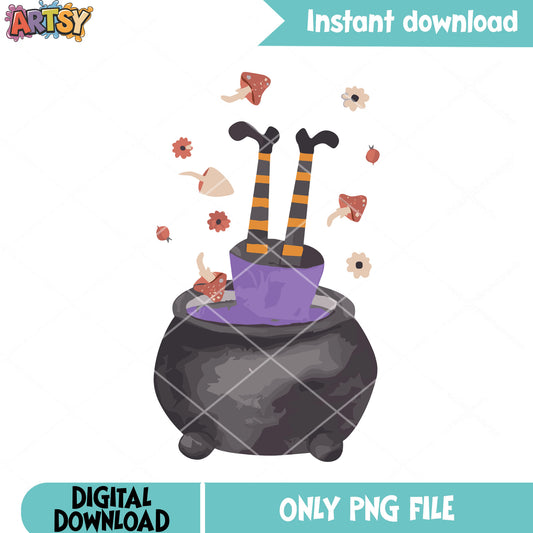 Women fall into jar png, witches cauldron png, halloween scary png