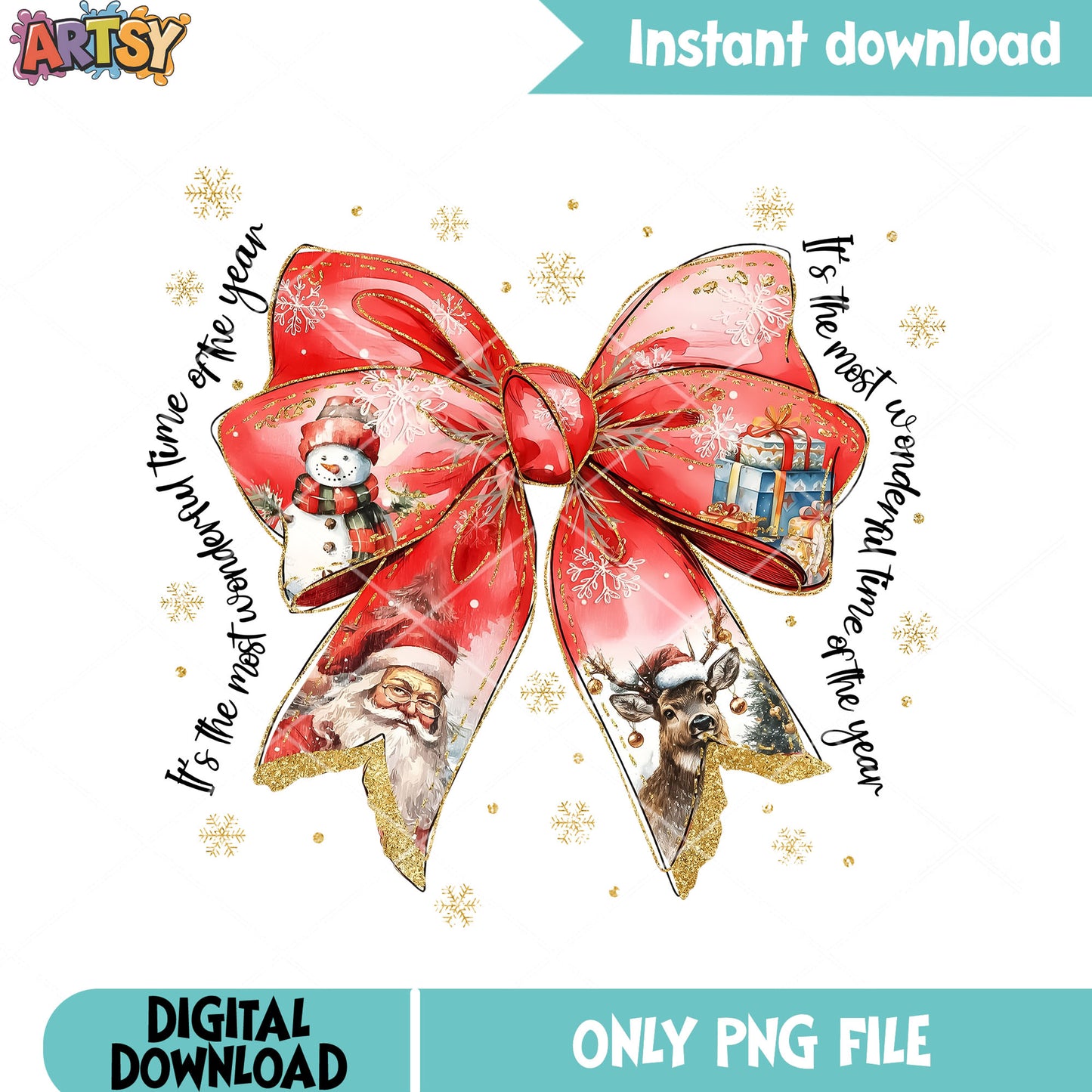Wonderful time of the year png, christmas bow png, christmas gift png