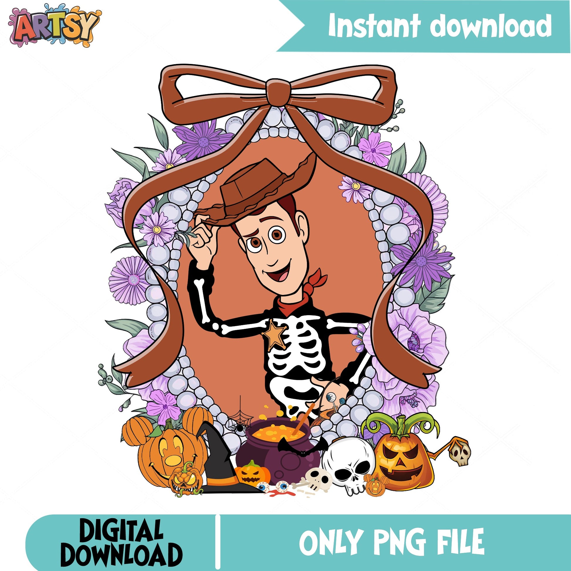 Woody Toy Story Halloween Skeleton PNG, Disney Halloween PNG, Pumpkin PNG