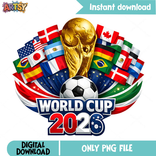 World Cup 2026 PNG, Soccer Trophy World Flags PNG, Football PNG