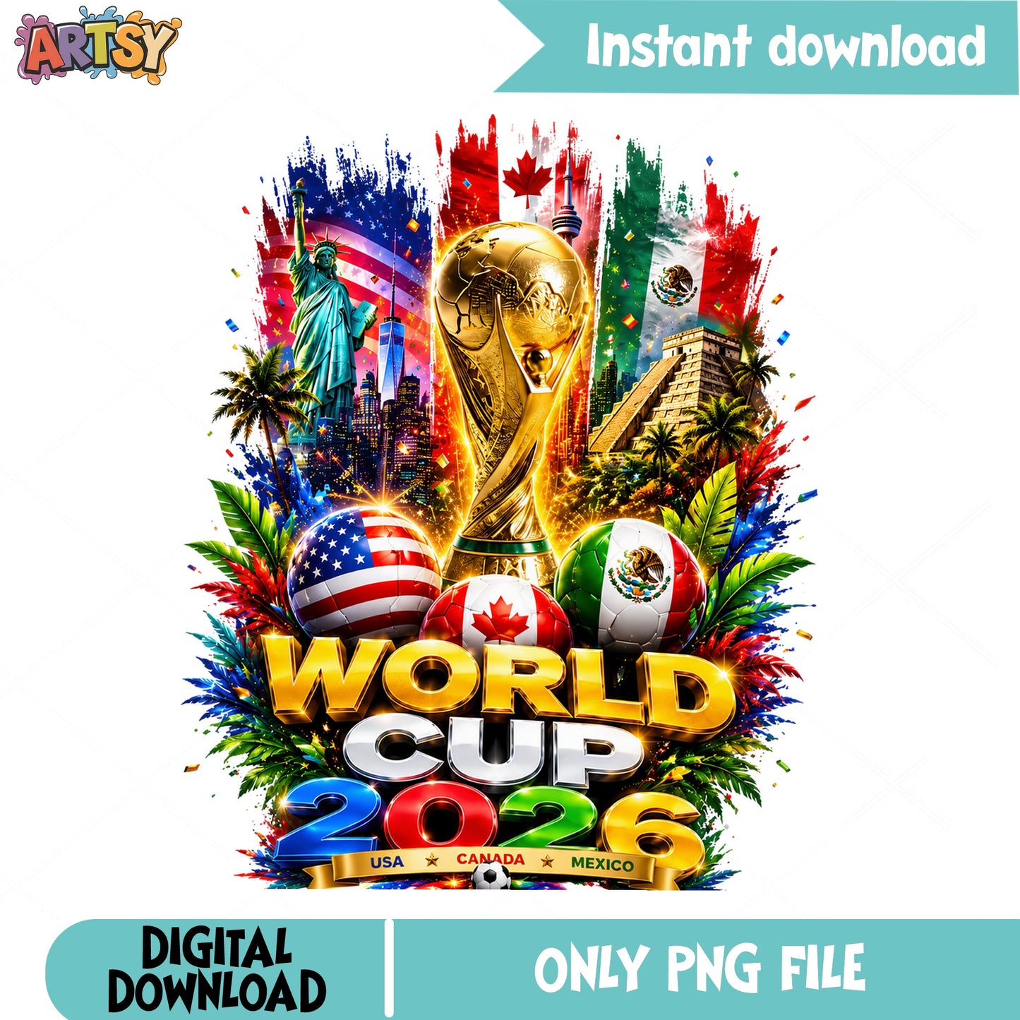World Cup 2026 PNG, USA Canada Mexico Soccer PNG, Football PNG