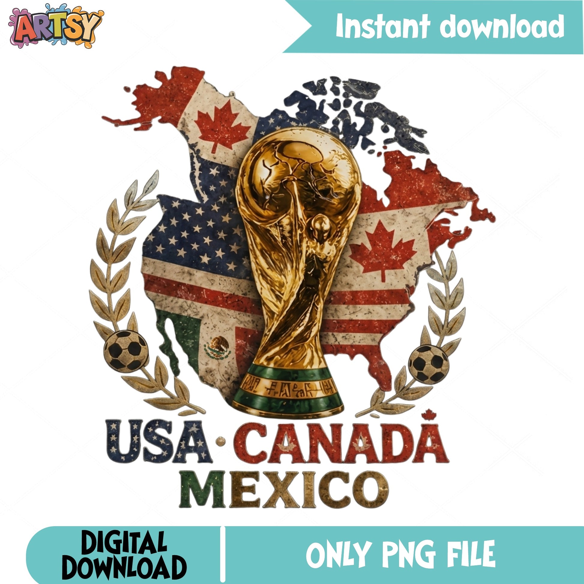 World Cup 2026 USA Canada Mexico PNG, Soccer Trophy PNG, Football PNG
