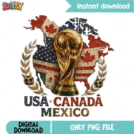 World Cup 2026 USA Canada Mexico PNG, Soccer Trophy PNG, Football PNG