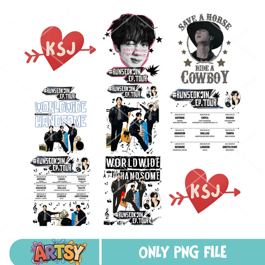 Worldwide handsome tour png bundle, BTS Jin png, Run Seokjin EP Tour png