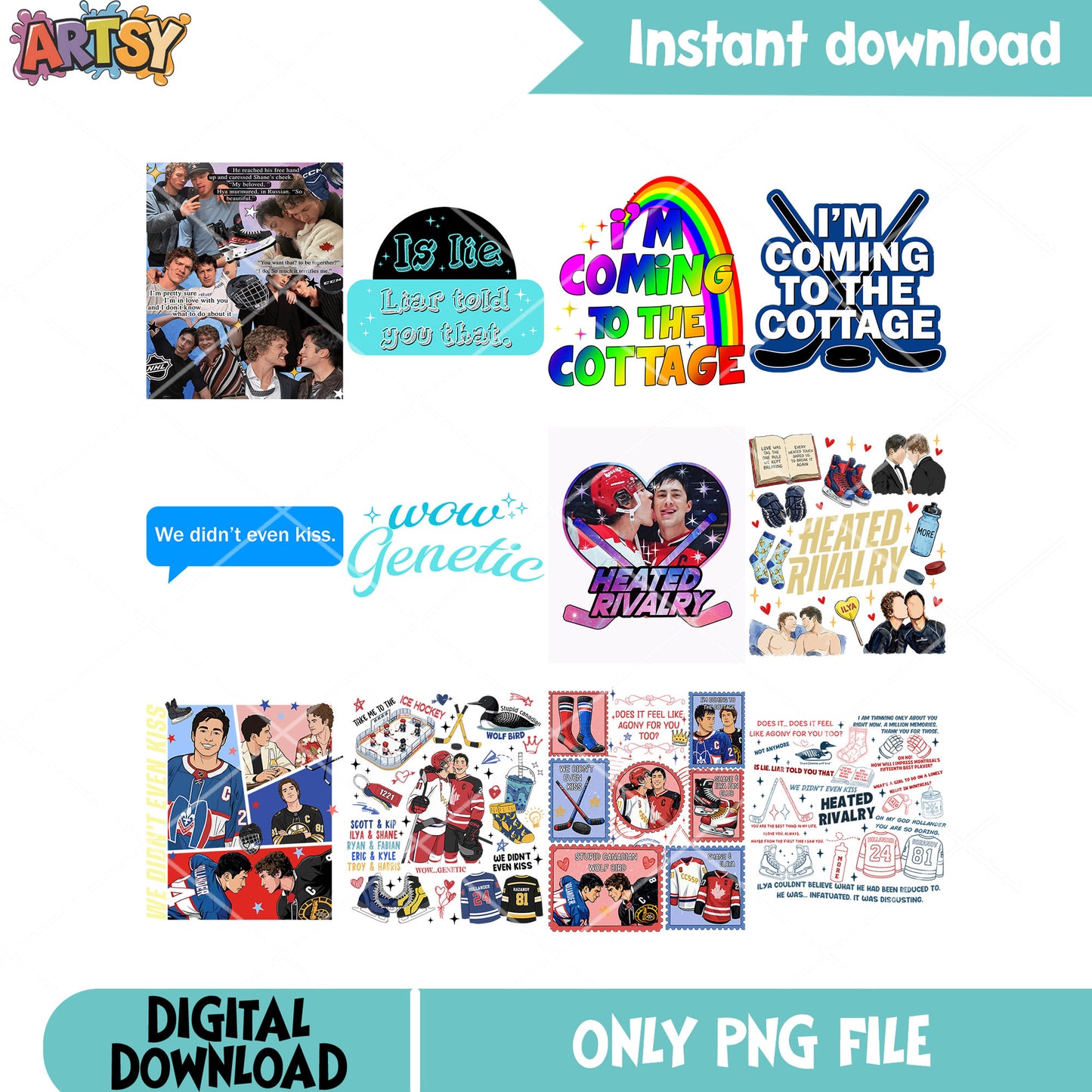 Wow genetic hockey movie png bundle, heated rivalry png, romance hockey png