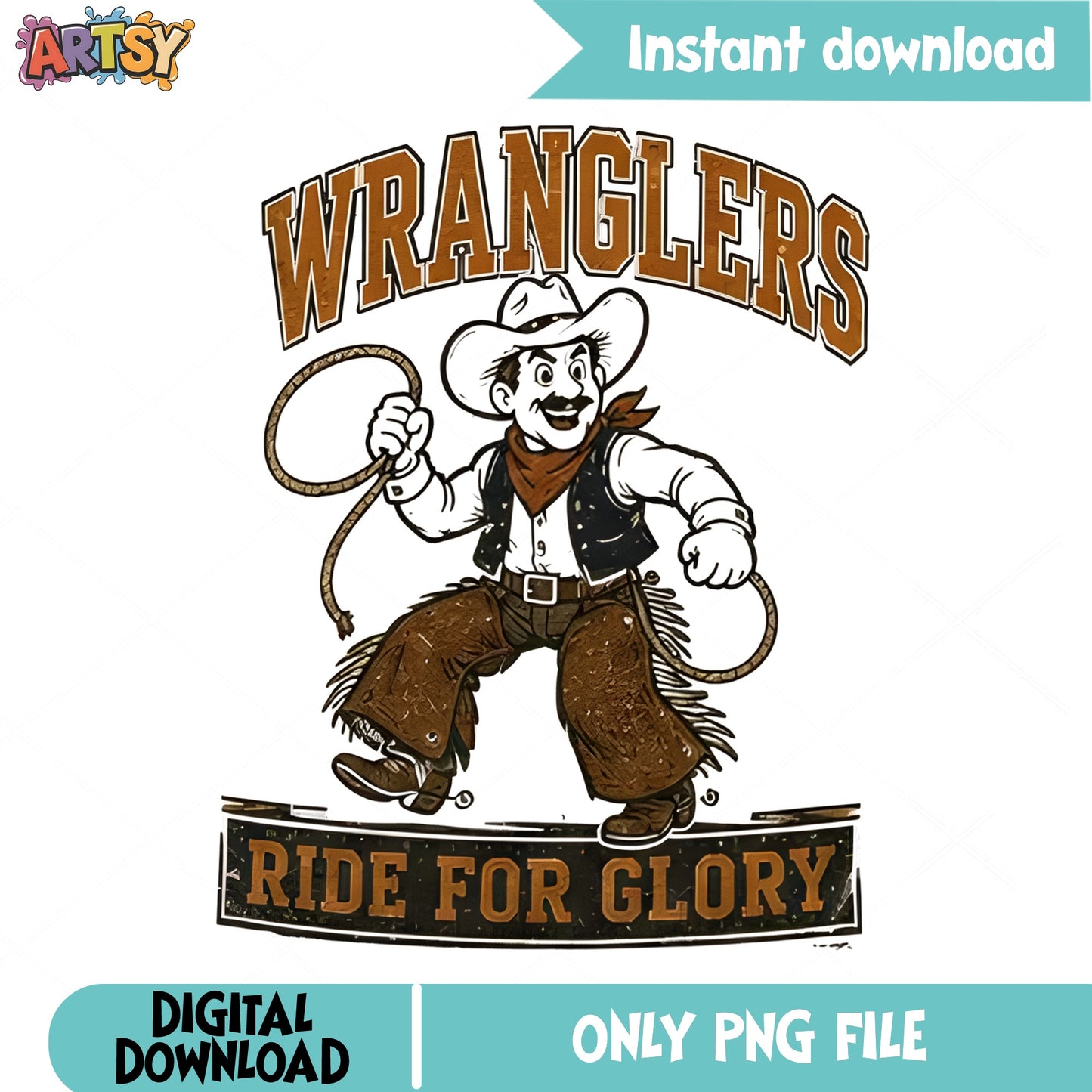 Wranglers Ride For Glory Cowboy PNG, Western Rodeo PNG, Retro PNG