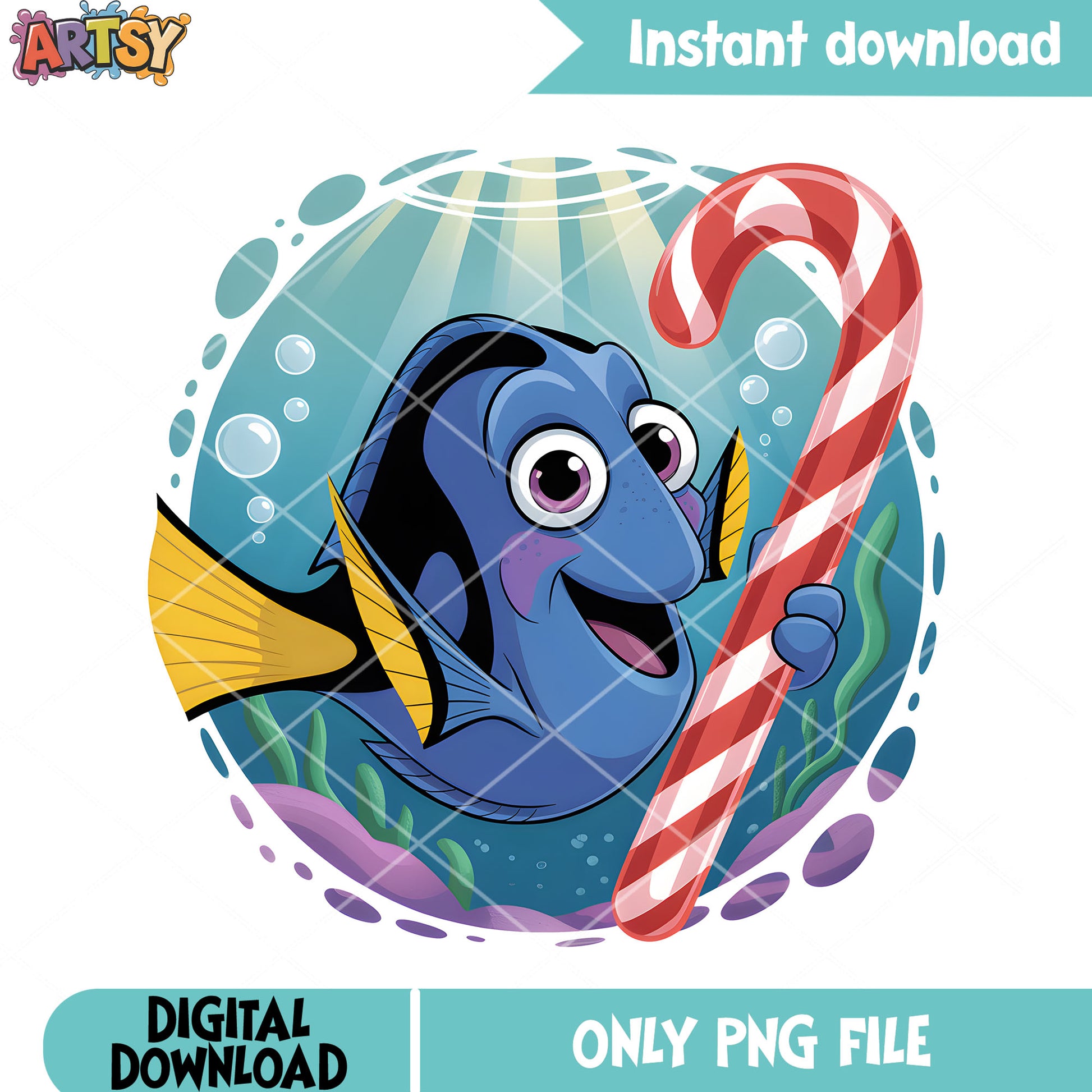 Xmas candy cane dory png, disney dory png, xmas vibes png