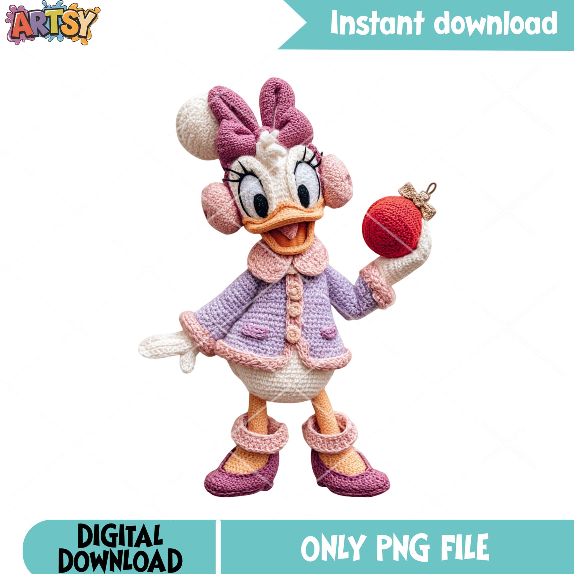 Xmas duck disney toy png, disney Christmas png, daisy duck png
