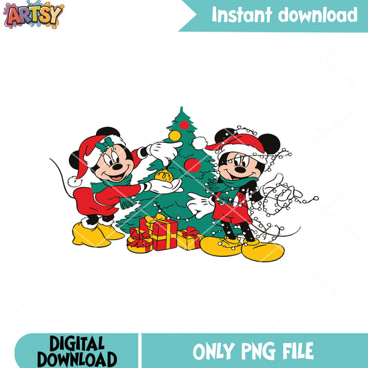 Xmas gifts mickey png, Mickey and friends png, christmas light png
