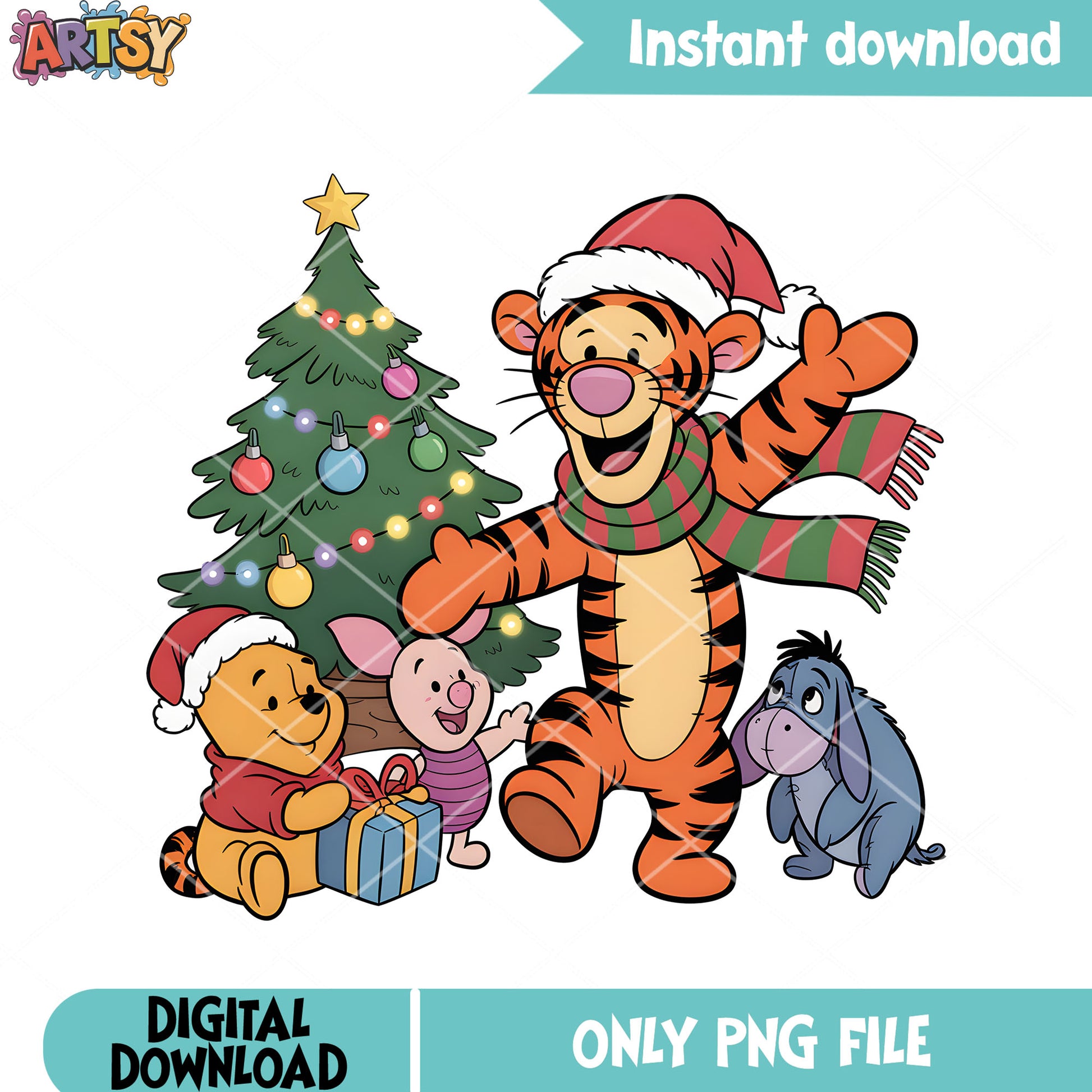 Xmas gifts pooh vibes png, disney christmas png, winnie the pooh png