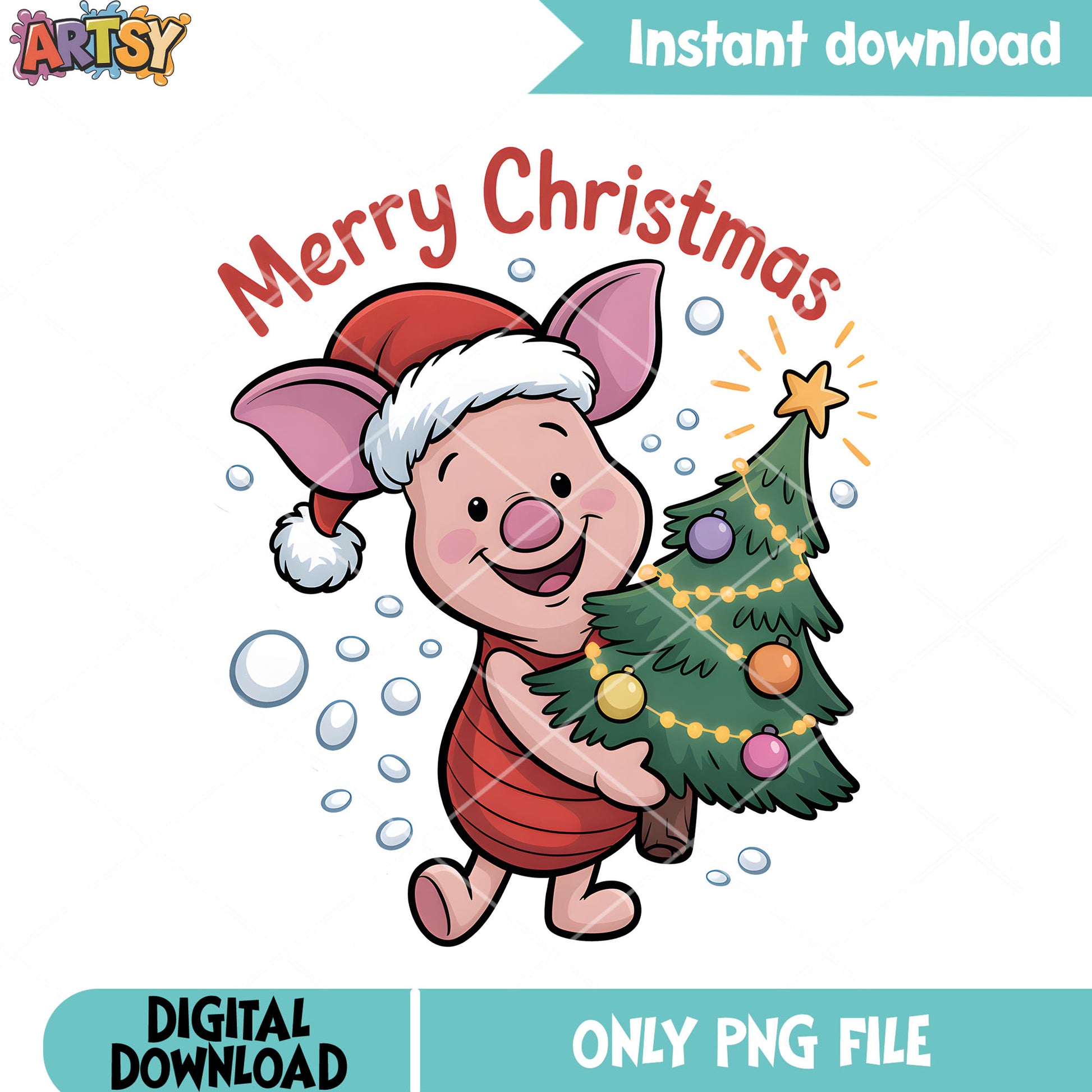 Xmas piglet santa hat png, christmas poster png, pooh friends png