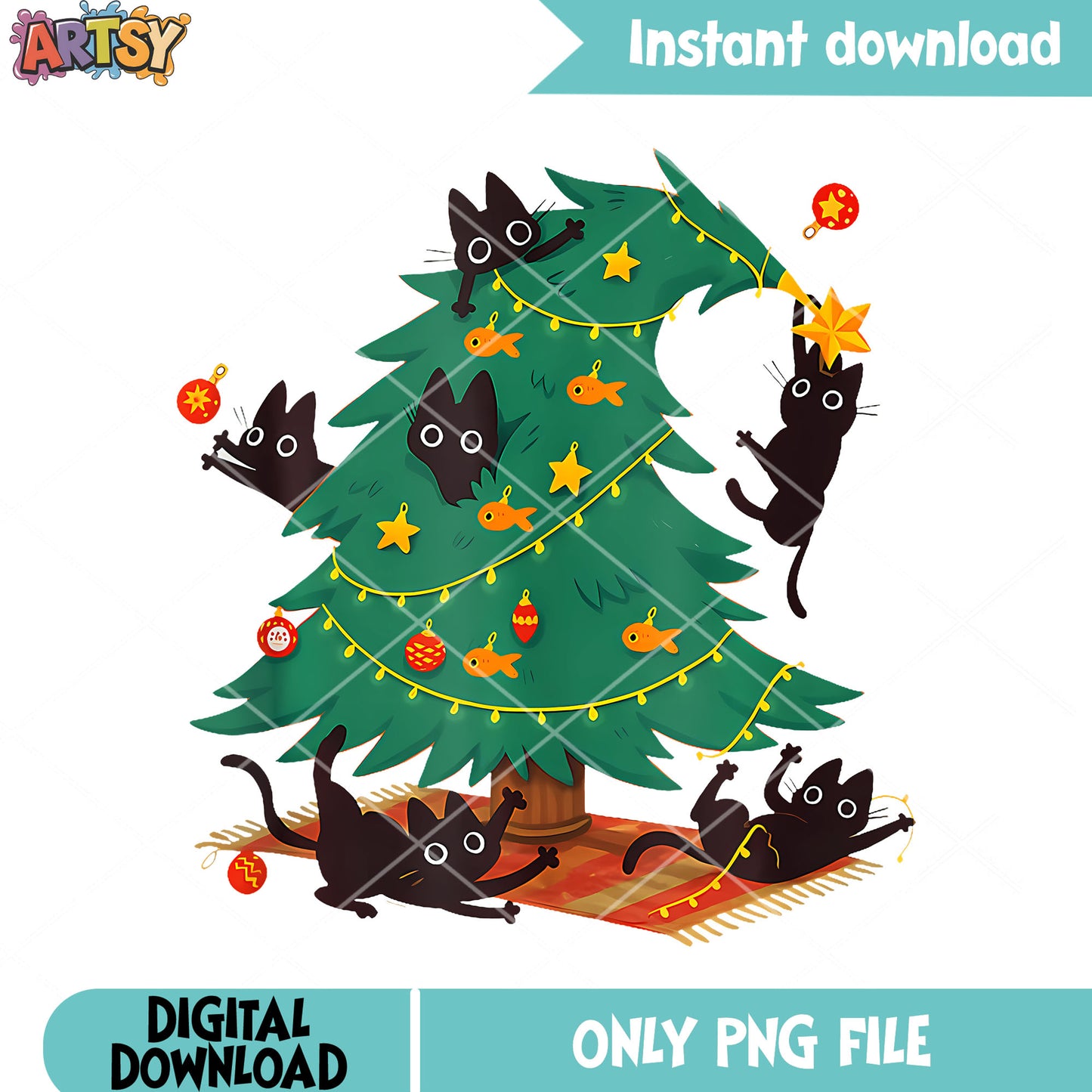 Xmas tree with cute cat png, merry christmas png, christmas tree png