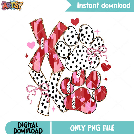 Xo paw print png, dalmatian hearts png, valentine pet love png 