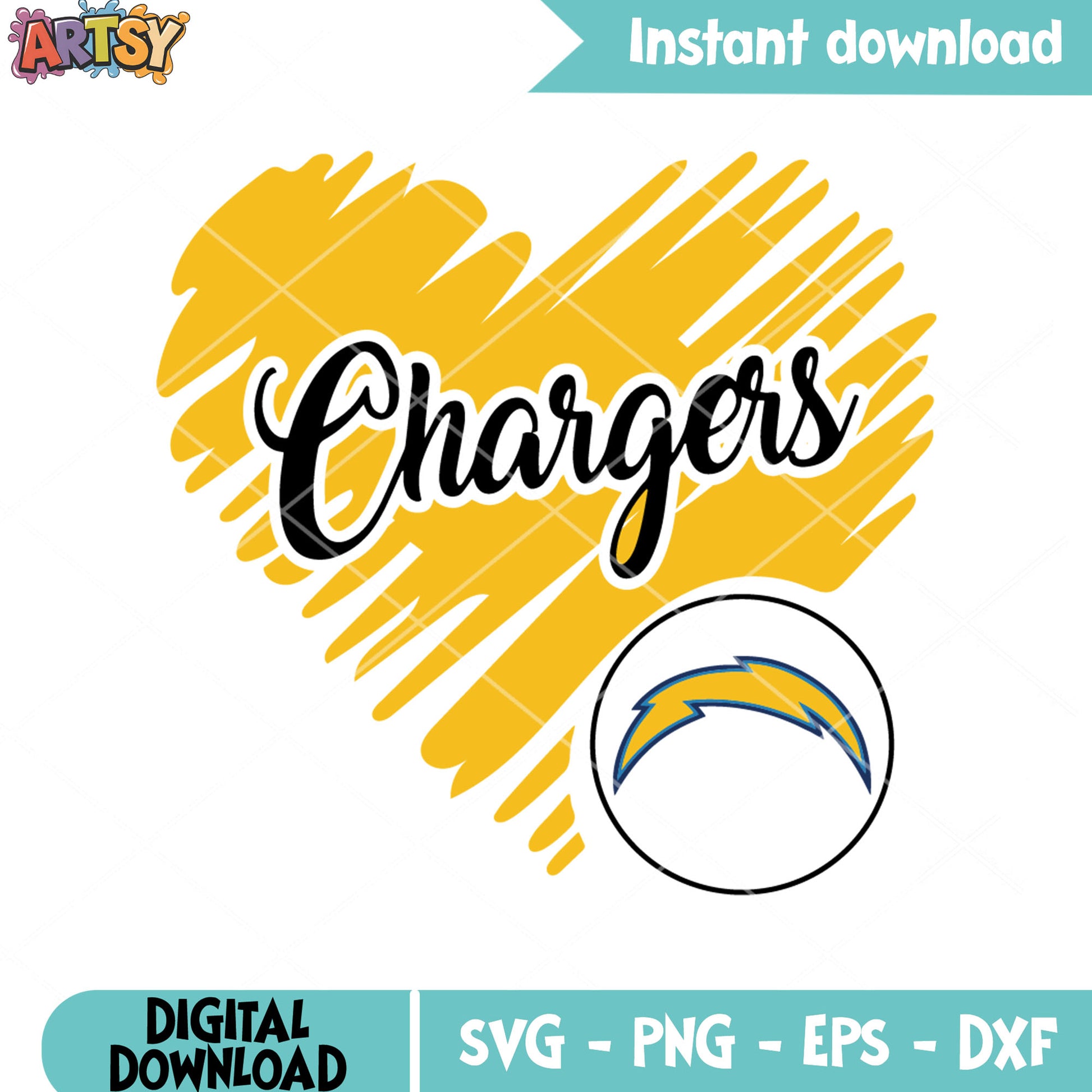 Yellow paint heart chargers svg, afc west svg, ​la football team svg