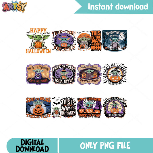 Yoda spooky halloween png bundle, star wars png, baby yoda png