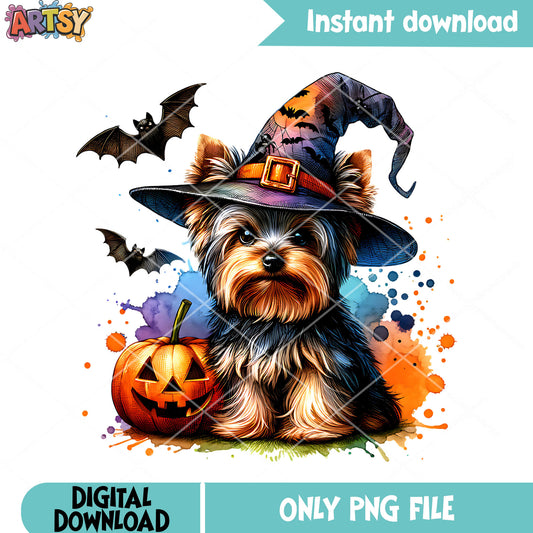 Yorkshire the dog witch png, jack o lantern png, halloween scary png