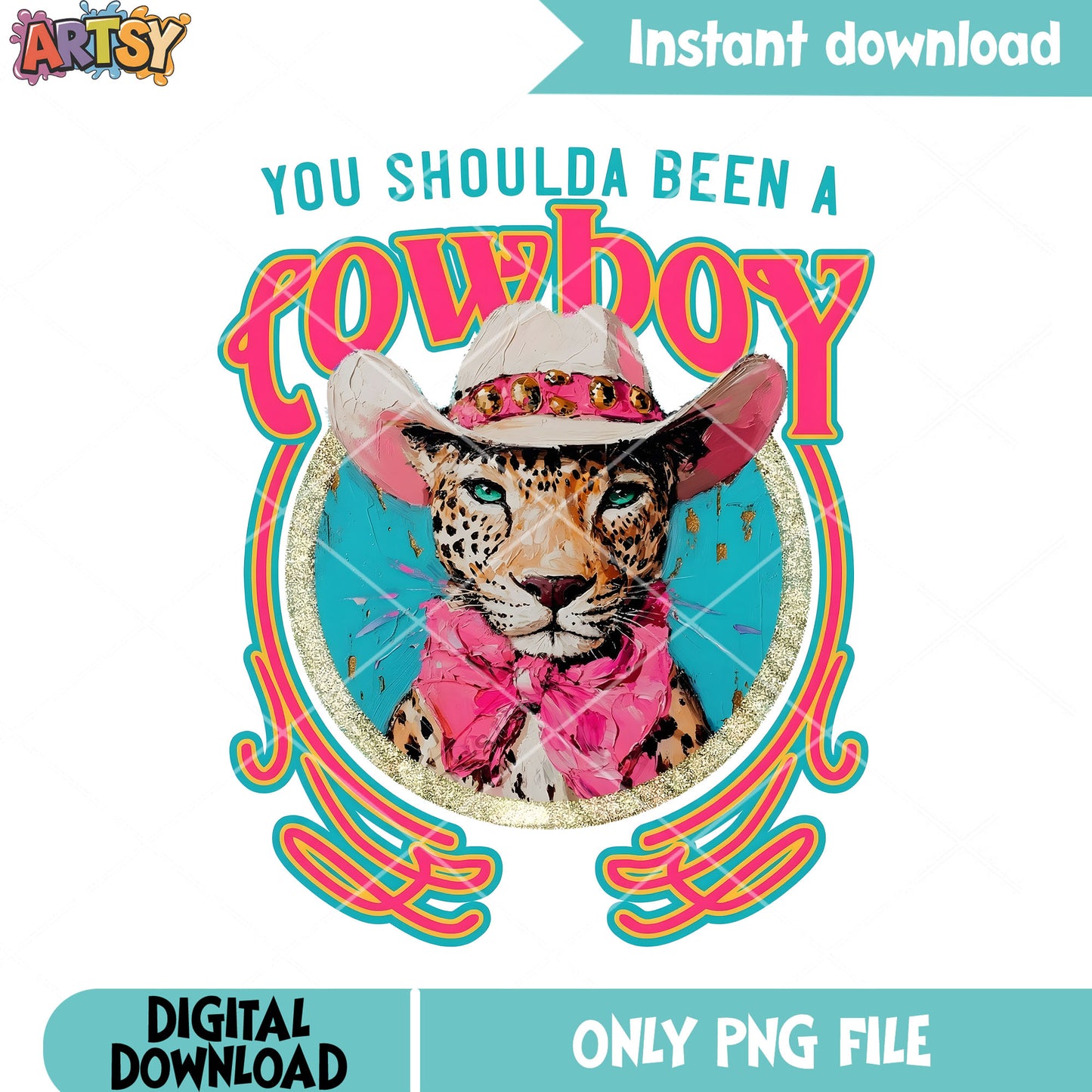 You shoulda been a cowboy png, funny art png, cheetah png