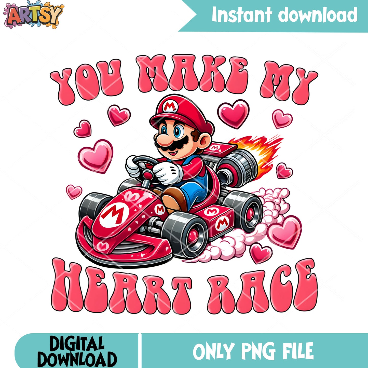 You make my heart race png, super mario png, valentines love png