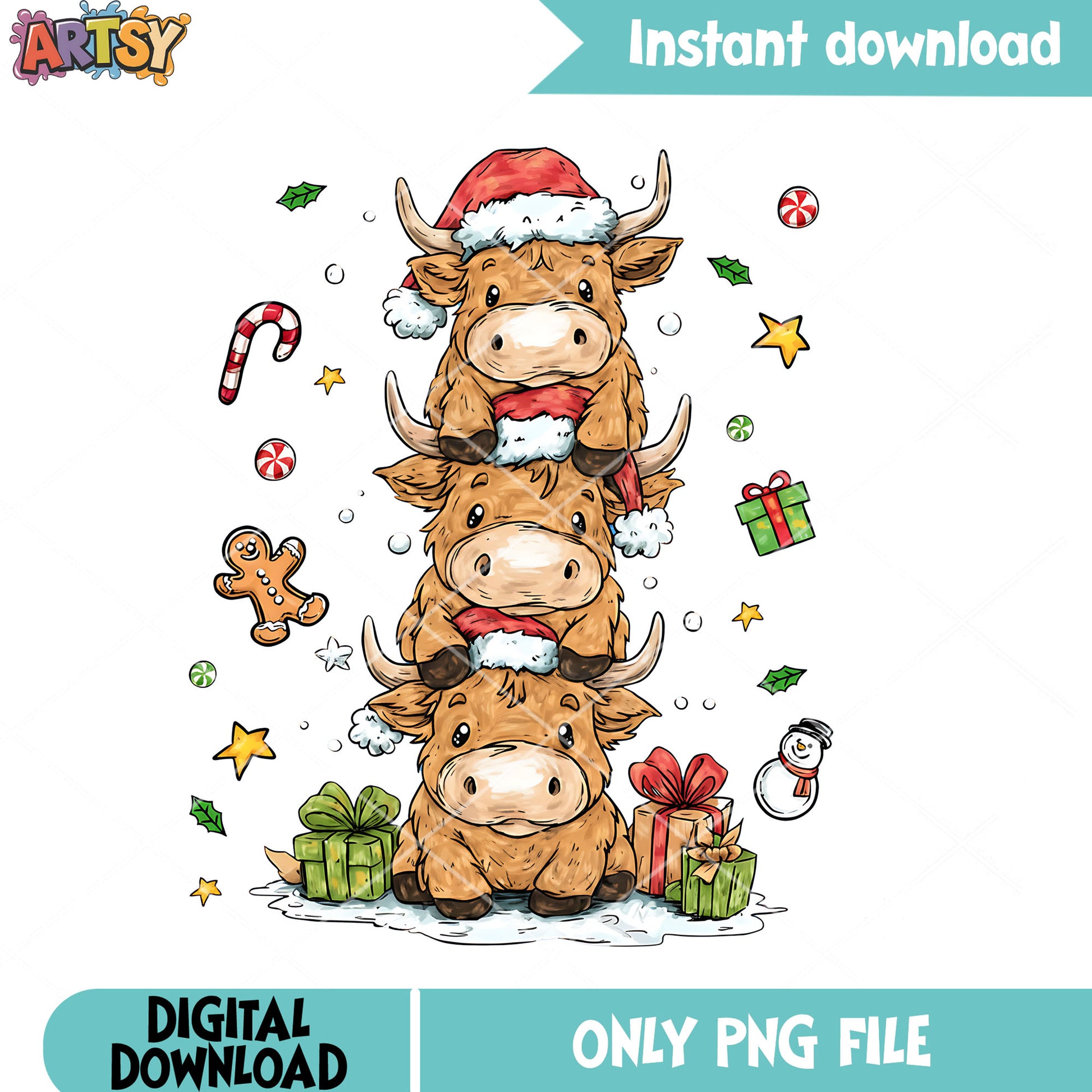 Young buffala festive png, merry christmas png, gingerbread man​ png