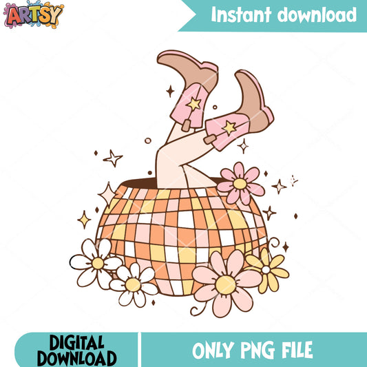 Young girl falling png, daisy flower png, scary halloween png