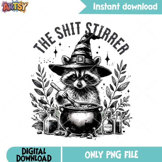 Youth racoon the witch png, ​wicthes caldron png scary halloween png