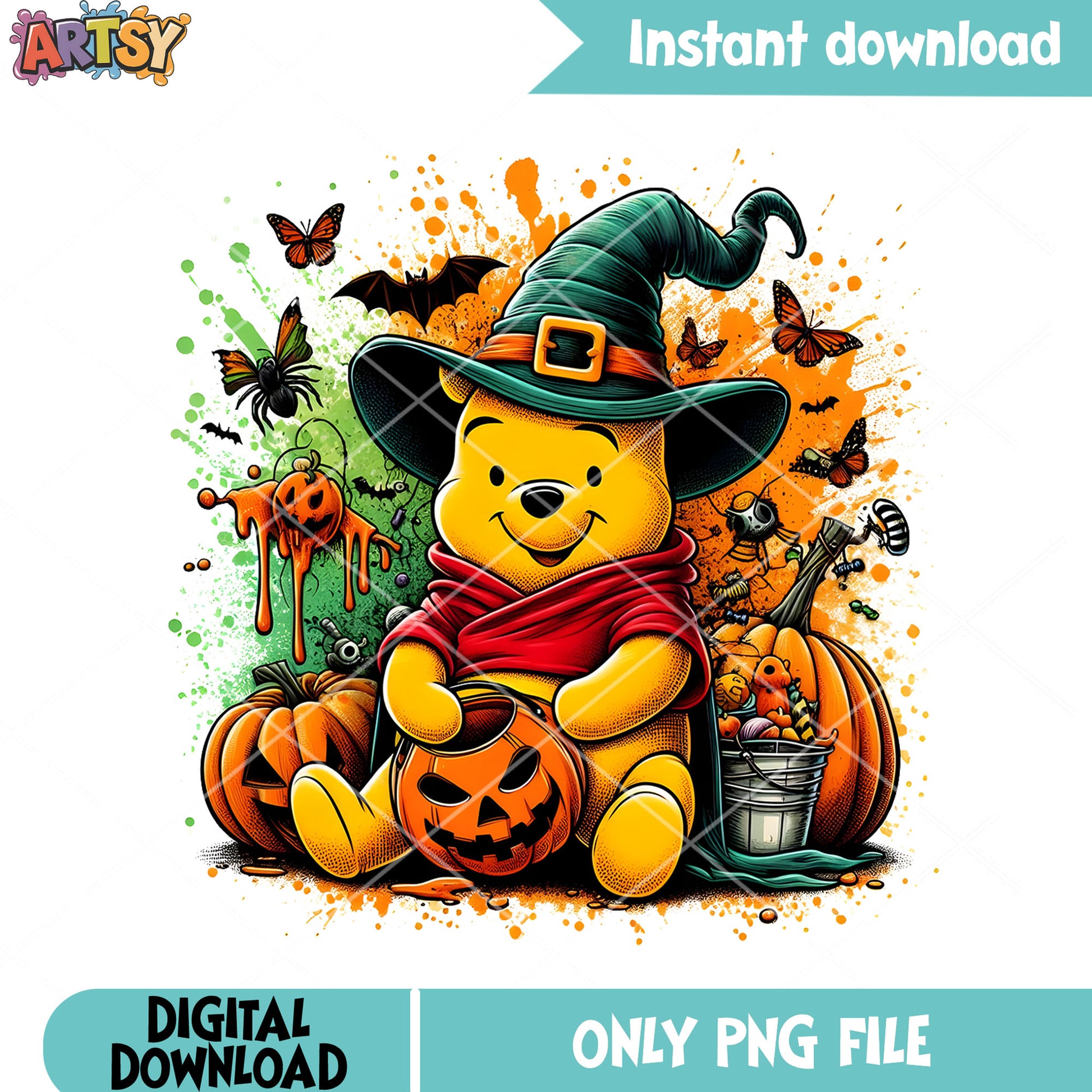 Youth wizard Winnie the pooh png, tricks or treat halloween night png