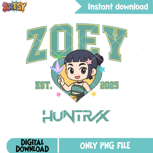 Zoey chibi huntrix est png, huntrix band png, kpop demon hunters png