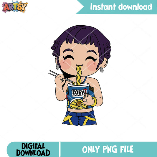 Zoey eating ramen png, zoey huntrix png, huntrix kpop png