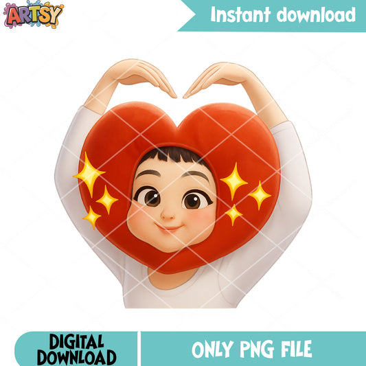 Zoey huntrx kpop chibi heart png, heart head png, anime pose png