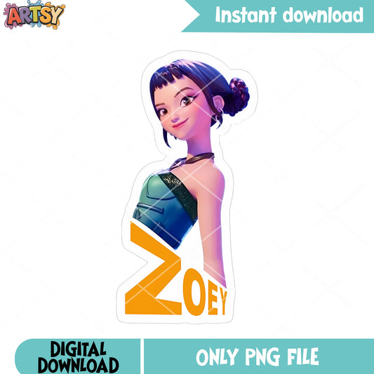 Zoey pose anime logo png, kpop idol zoey anime png, logo zoey png