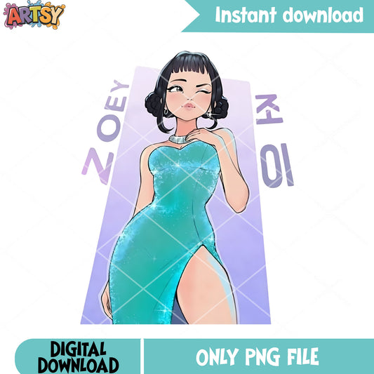 Zoey poster art huntrix png, art zoey png, anime zoey art png