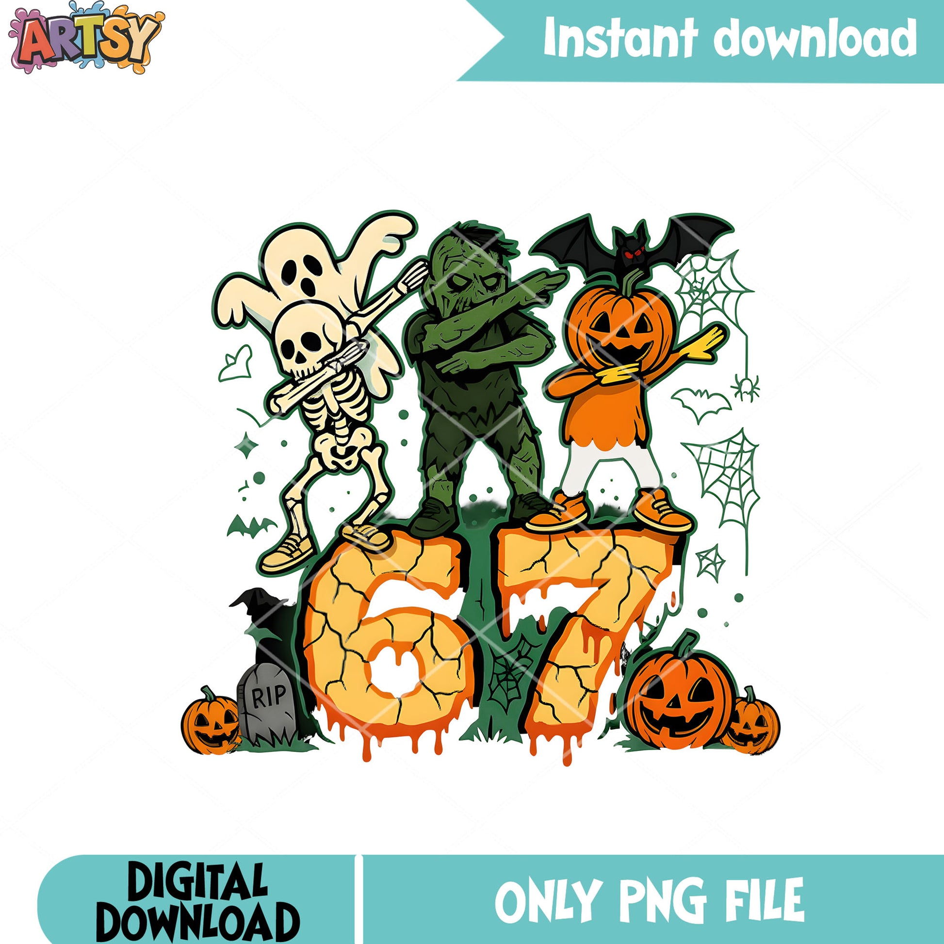 Zombie friends six seven png, six seven spooky png, funny six seven png