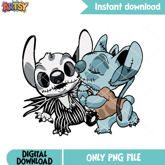 Zombie stitch png, stitch and loli png, scary halloween png