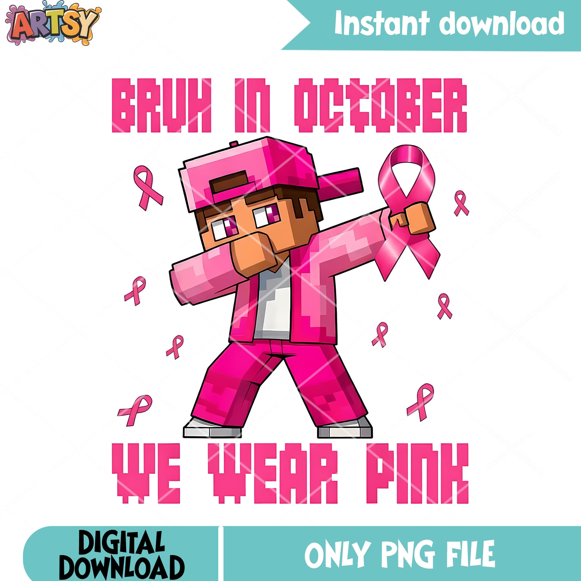 bruh in october we wear pink png, minecraft png, steve png