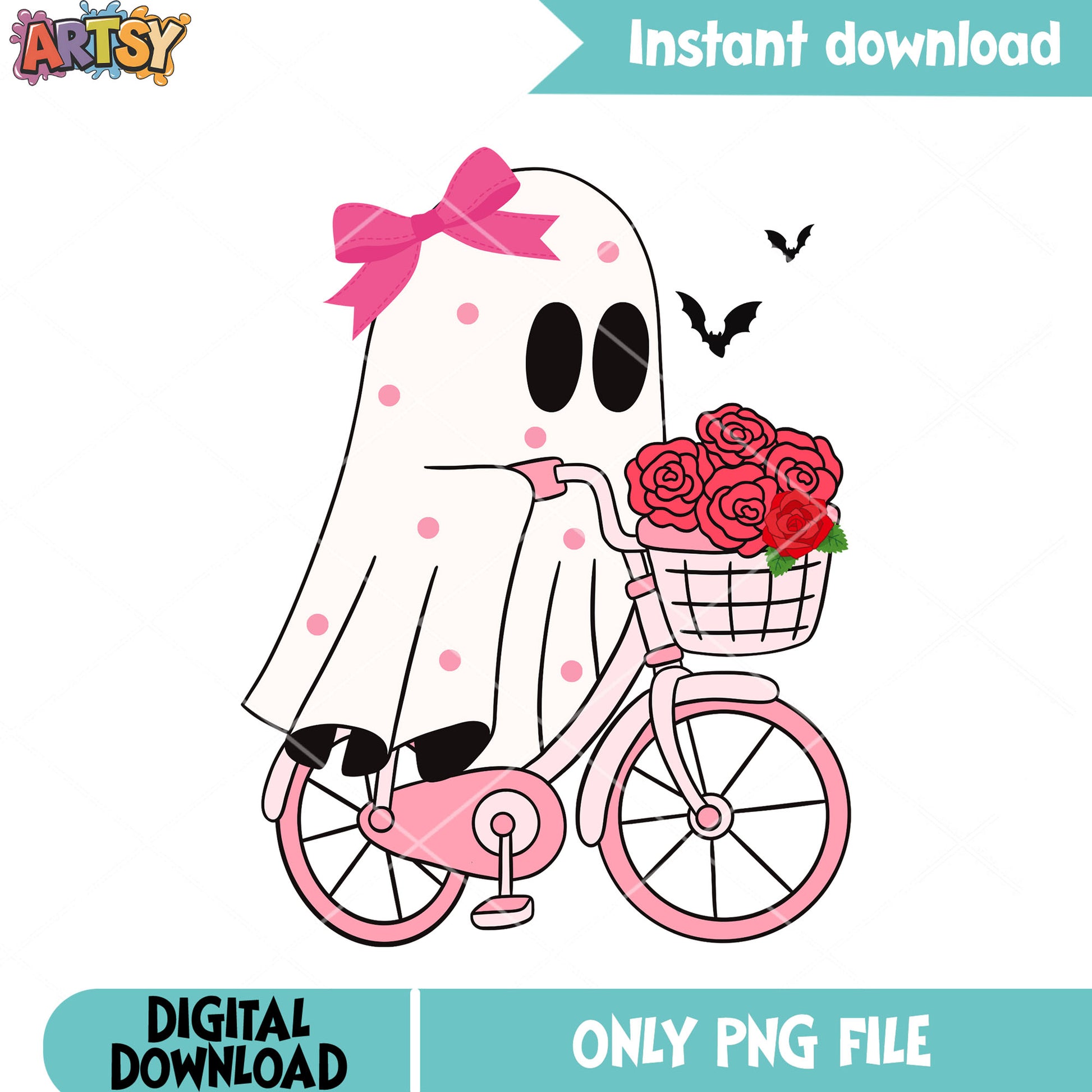 little ghost rose flowerpng, pink bike png, scary night png