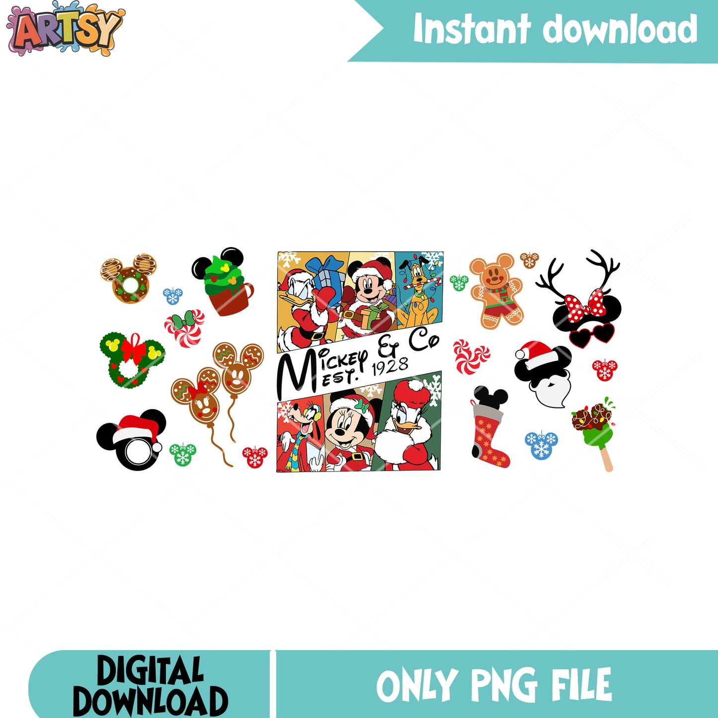 mickey er co est 1928 png, christmas decor png, mickey and friends png