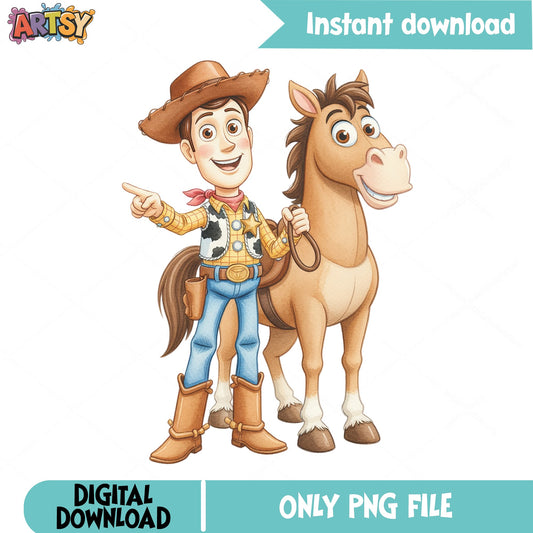 Woody And Bullseye Toy Story PNG, Disney Pixar PNG, Cowboy PNG