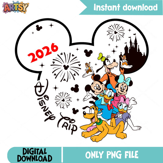Disney Trip 2026 PNG, Mickey And Friends PNG, Disney Family PNG