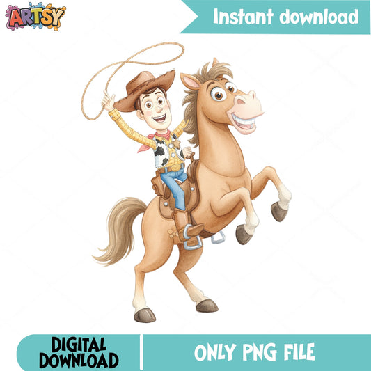 Woody And Bullseye Toy Story PNG, Disney Pixar PNG, Cowboy PNG