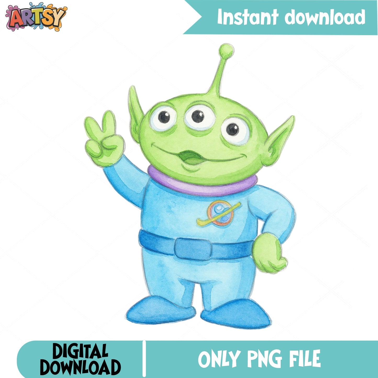 Toy Story Alien Watercolor PNG, Disney Pixar Clipart PNG, Little Green Men PNG
