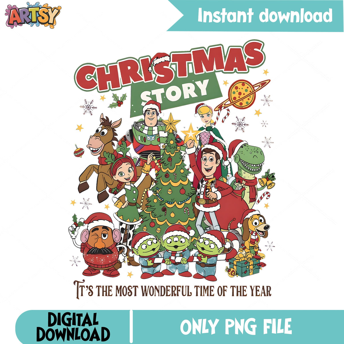 Toy Story Christmas PNG, Woody Buzz Santa PNG, Wonderful Time PNG