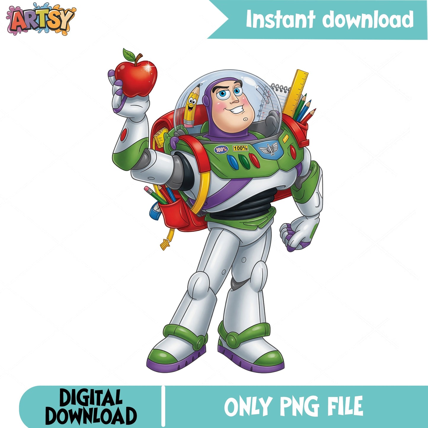 Buzz Lightyear Back To School PNG, Toy Story PNG, Disney PNG