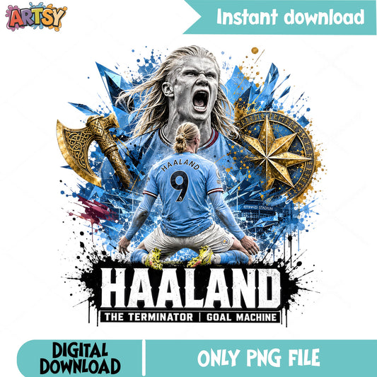 Haaland The Terminator Goal Machine PNG, Soccer Player PNG, Football PNG
