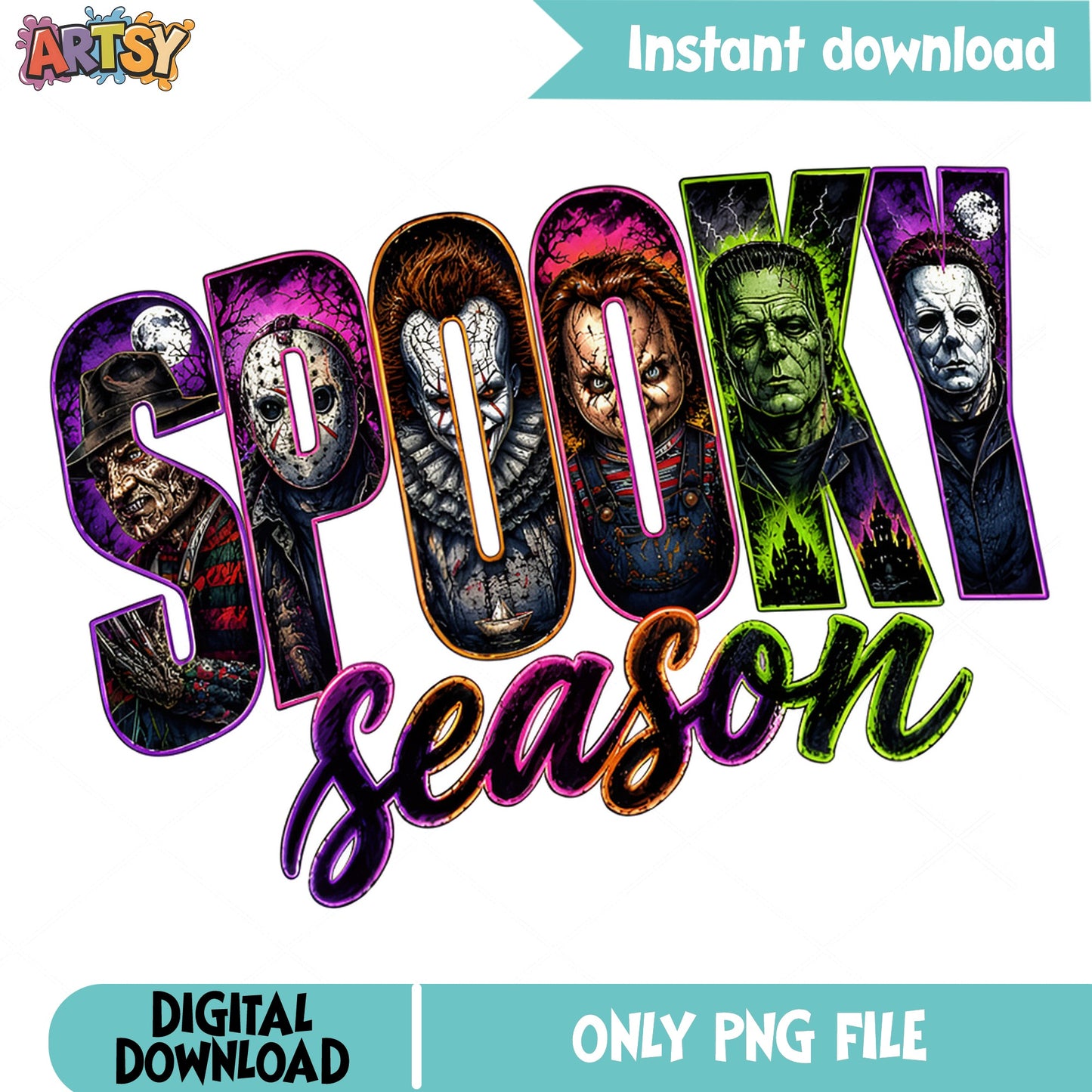Spooky Season Horror Characters PNG, Halloween PNG, Horror Movie PNG