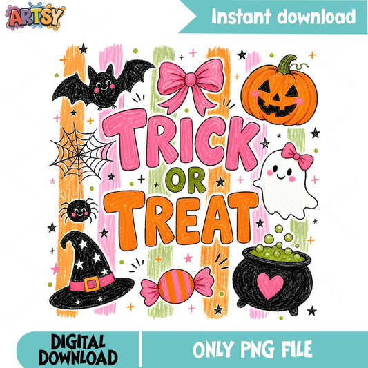 Trick Or Treat Halloween PNG, Cute Ghost Pumpkin PNG, Halloween PNG